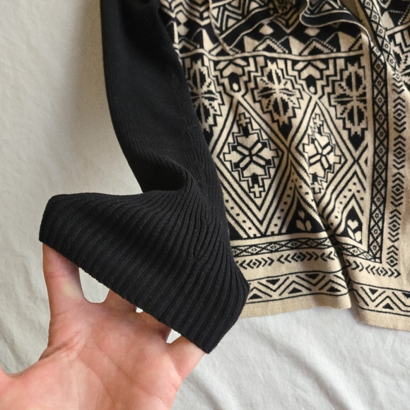 Lucky Brand Aztec Waterfall Open Front Cardigan 100% Cotton Black & Tan Small - Picture 4 of 11